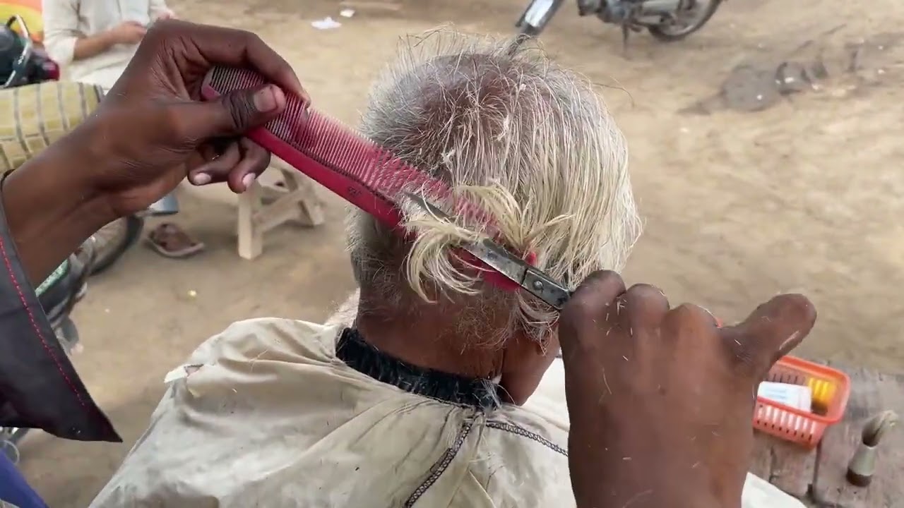 Old man Hair Cutting ✂️ in village
