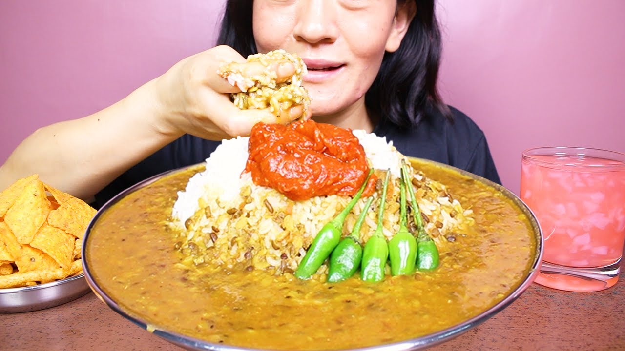 Eating Extreme Spicy Red ChilIi Chutney and Daal With Rice #ASMR/EATING SHOW BIG BITES #MUKBANG