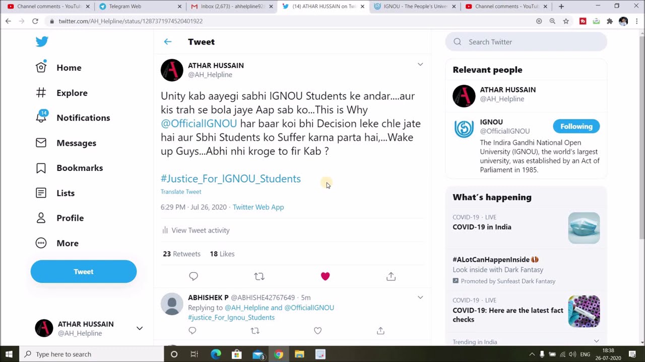 Justice_For_IGNOU_Student |Stand with Non Final Year Students of IGNOU |Students Reject Exam Notice