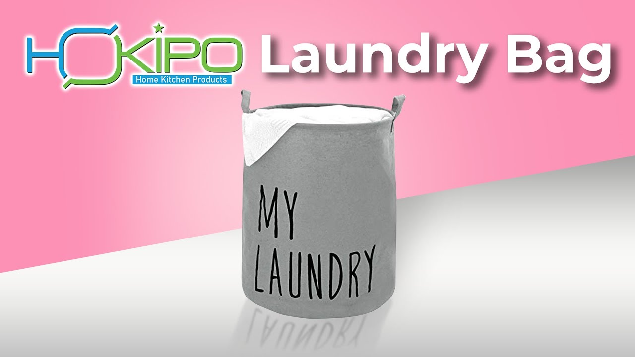 HOKIPO Cotton Round Folding Laundry Basket with Drawstring Closure