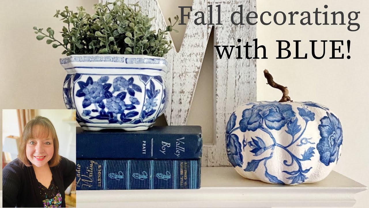Decorating with thrift finds, craft pumpkins in blue and white! #homedecor #falldecor #diycrafts