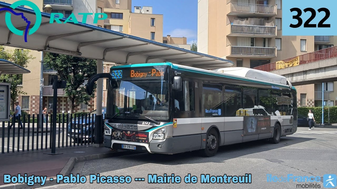 Bus 322 RATP - Urbanway 12 Hybride N°6142 Bobigny - Pablo Picasso --- Mairie de Montreuil 