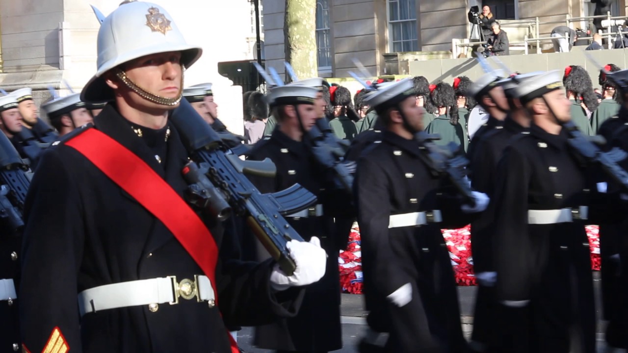 Royal Marines and Navy leaving the Cenotaph Whitehall 2016