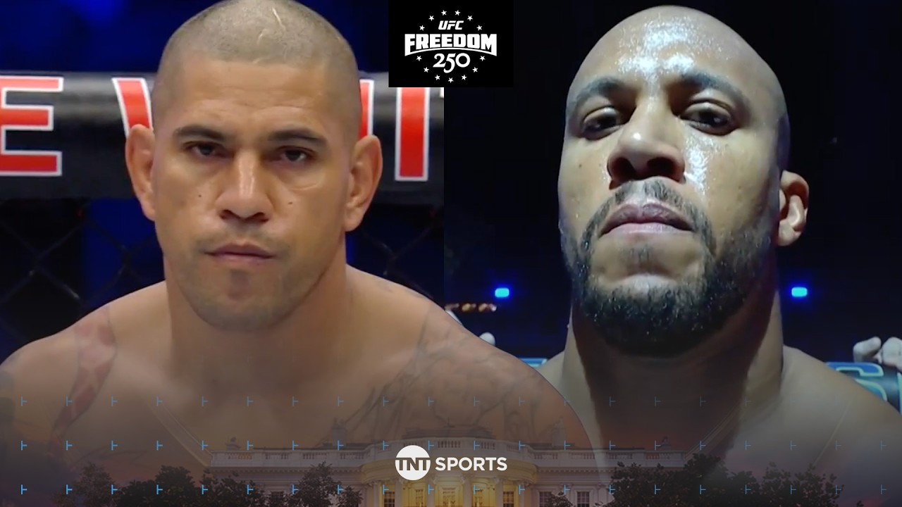 GOOSEBUMPS! Alex Pereira & Ciryl Gane staredown across the Octagon at #UFCFreedom250 🥶👀