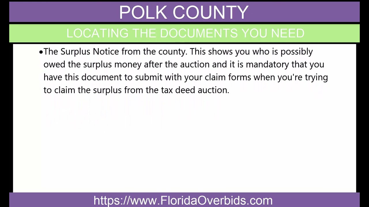 Polk County FL: Locate the Documents (Tax Deed Auctions and Excess Proceeds)