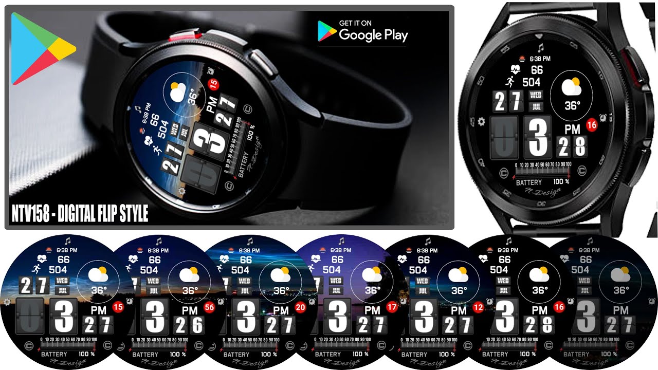 #wearos ⌚️ NTV158 - DIGITAL FLIP STYLE - WATCHFACE FOR SAMSUNG GALAXY WATCH 4, WATCH 4 CLASSIC...