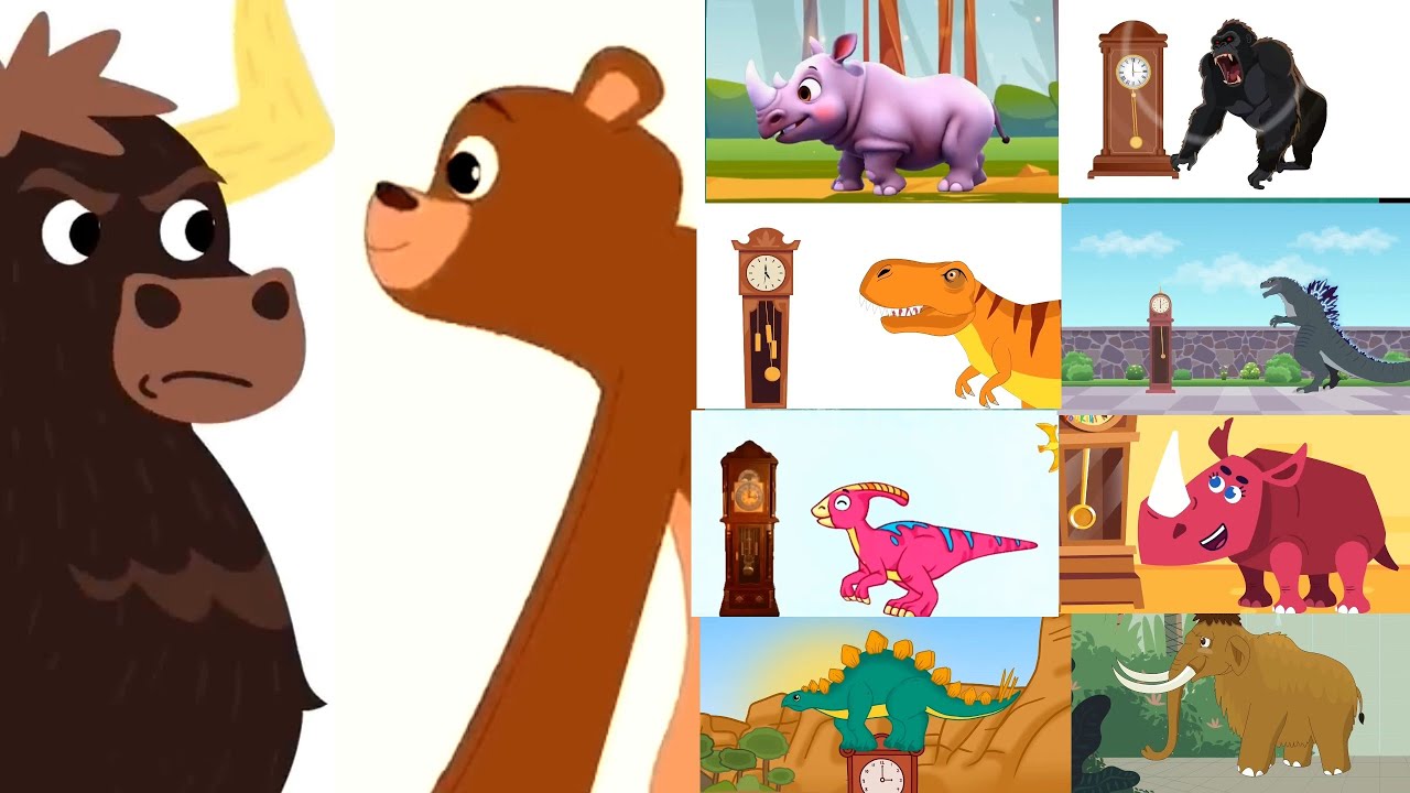 Hickory Dickory Dock ⏰🐂Bull & Bear🐻+More Funny Animals⏰Using Split Screen, Motion & Visual Effects