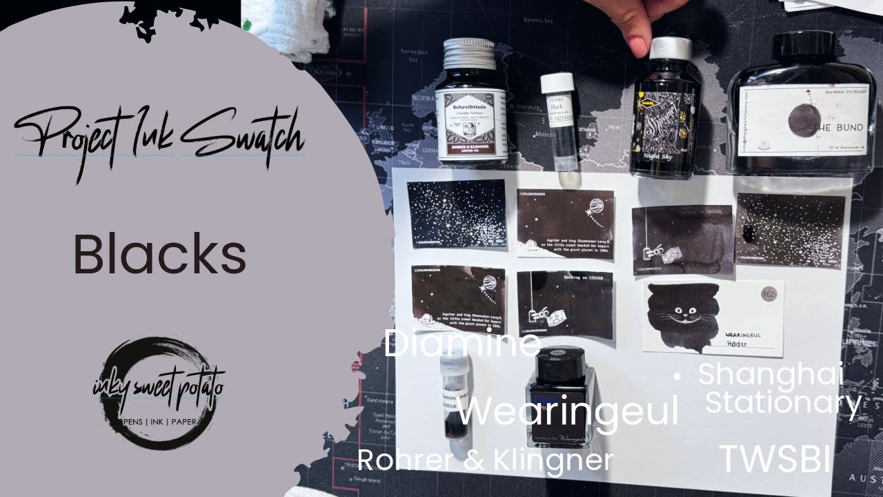 Project Ink Swatch 🖋️ Blacks 🖋️ Rohrer&Klingner, TWSBI, Diamine, Shanghai Stationary, Wearingeul