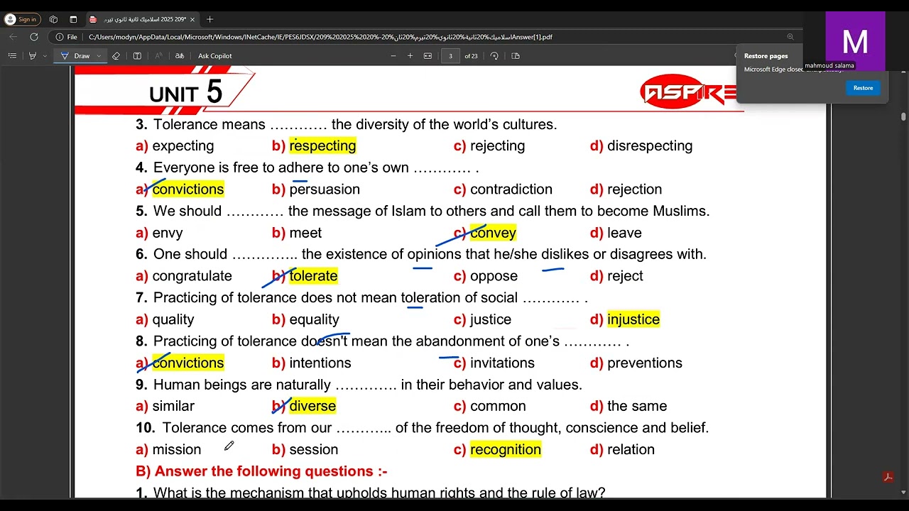 اسلاميك  ثانية ثانوي ازهر الترم الثاني  unit 5 lesson 1,2    2025