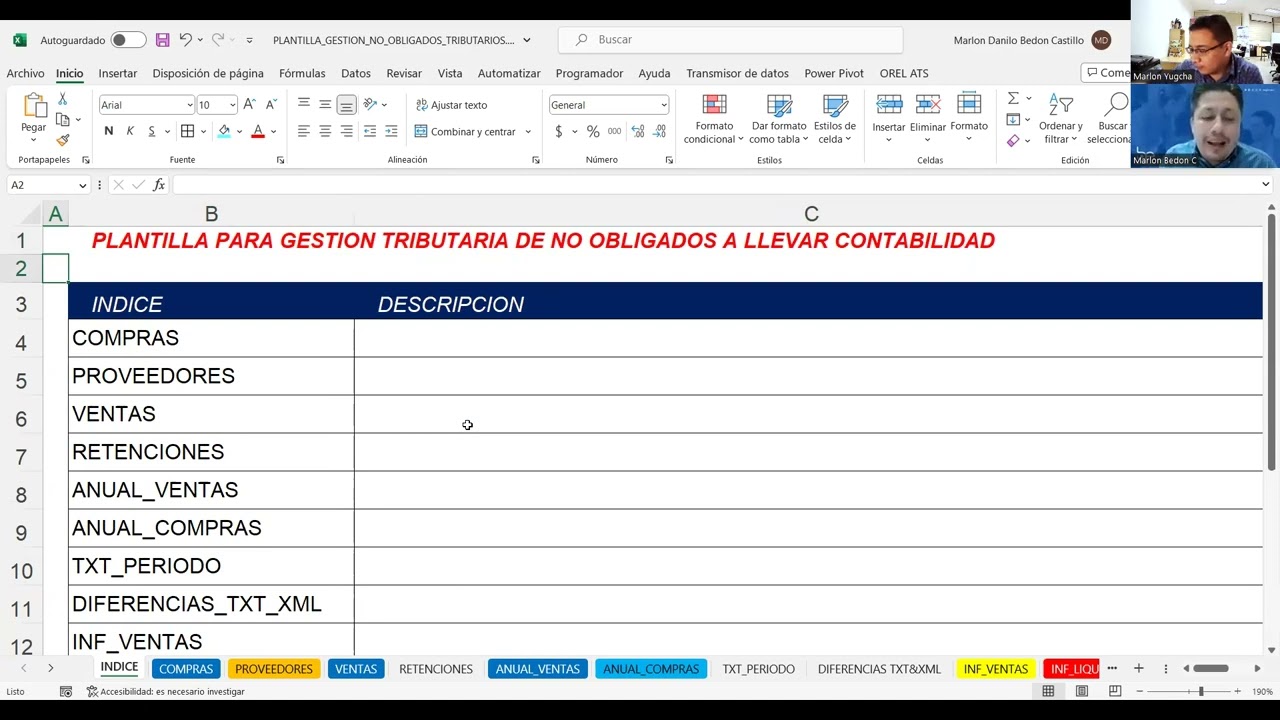 Plantilla de gestión tributaria personas naturales no obligadas a llevar contabilidad