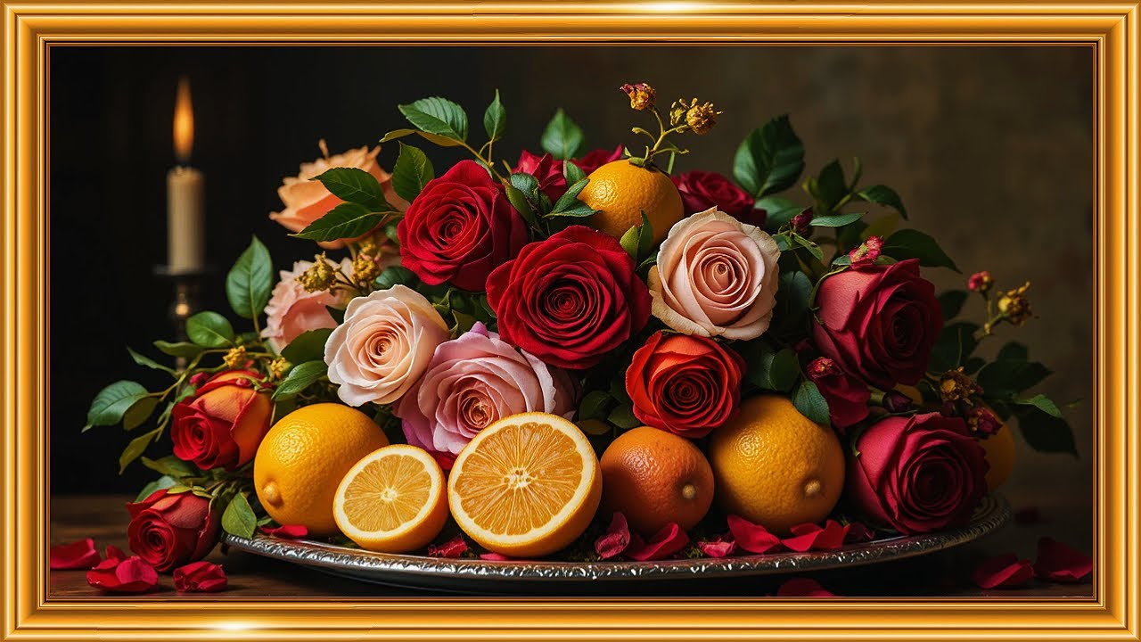 Baroque Floral & Citrus Still Life | Candlelit Museum Art 4K