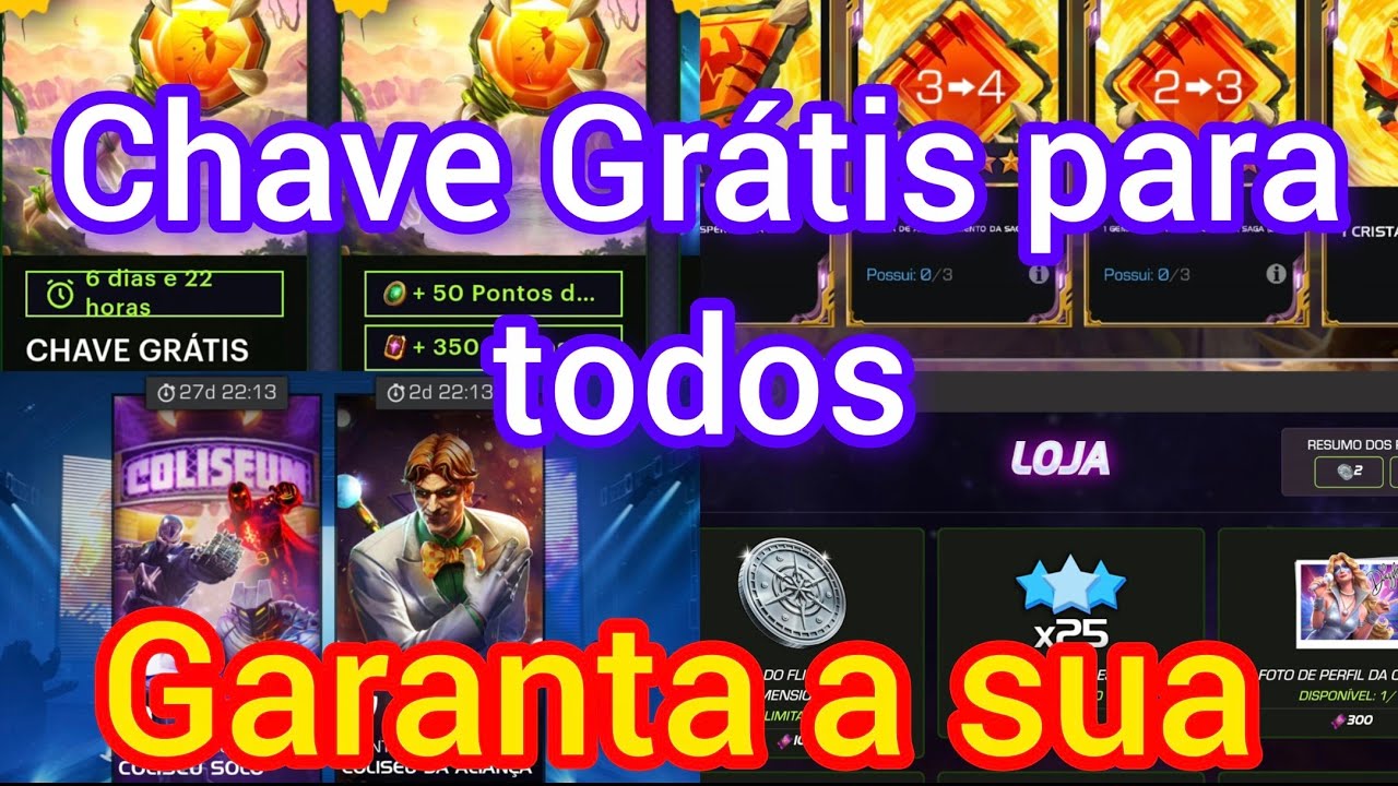 Garanta sua chave do ba&uacute; GR&Aacute;TIS!  Coliseu de alian&ccedil;a e  dicas para o Fliperama 