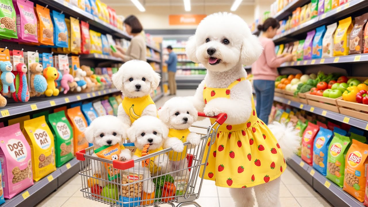 Funny Shopping Day! 🛍️ Mom Dog & Cute Puppy Go to Supermarket 🛒