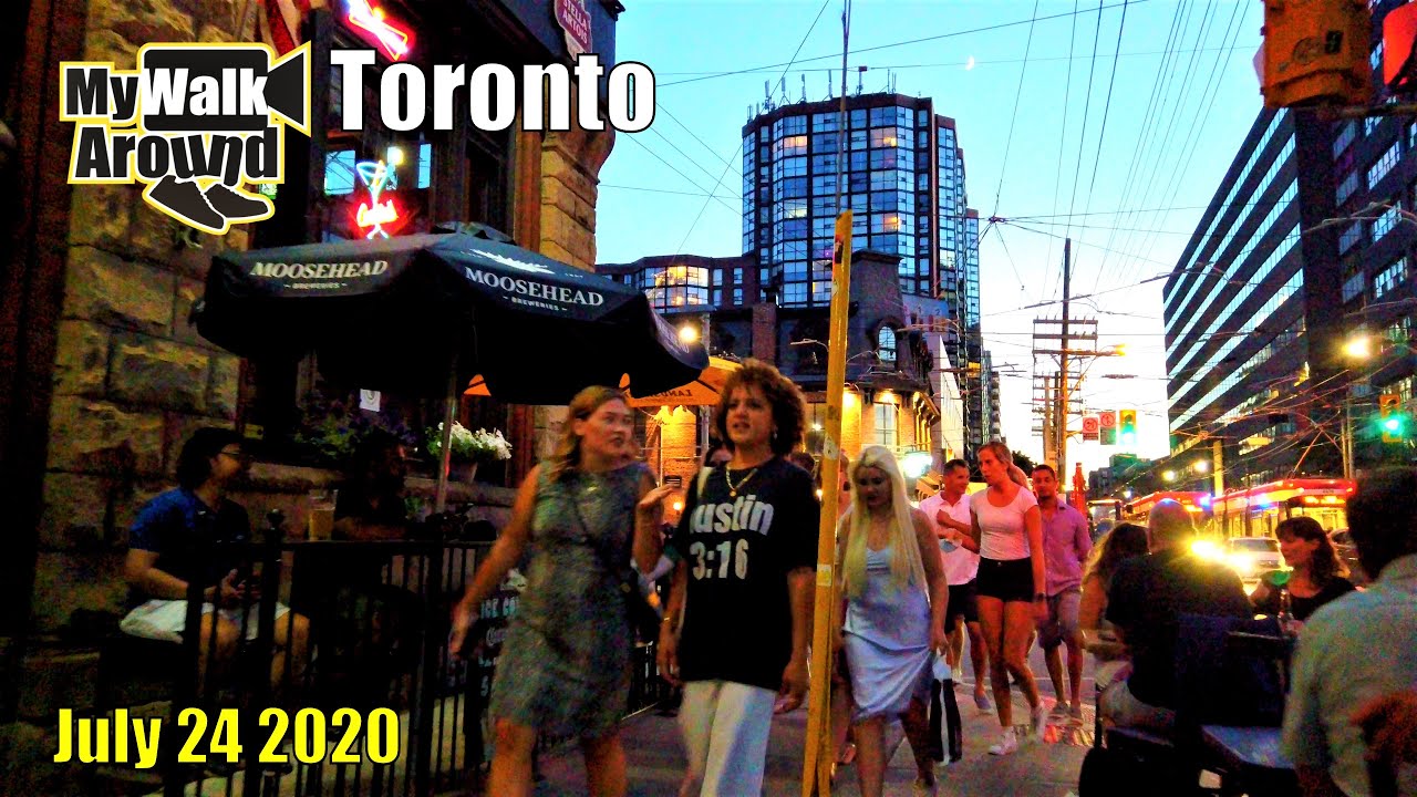Downtown Toronto Friday night tour of energetic crowds in stage 2 of the pandemic on July 24 2020