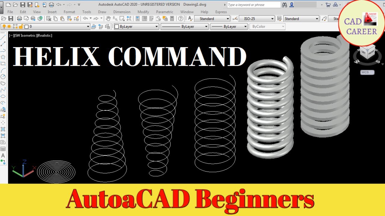 Autocad Helix Command Complete Tutorial | ऑटोकैड 3D में हेलिक्स बनाना सीखें | CAD CAREER