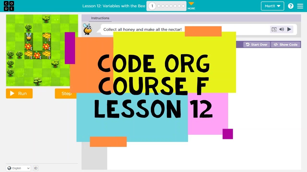 Code.org Course F Lesson 12 Variables with the Bee - Express Course Lesson 27 - Code Org 2021