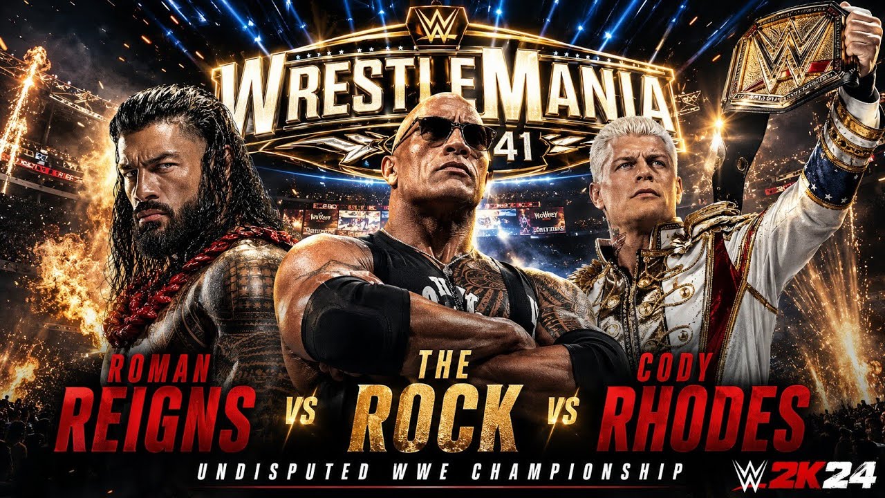 Roman Reigns vs. The Rock vs. Cody Rhodes - Undisputed WWE Championship - WrestleMania 41 | WWE 2K24