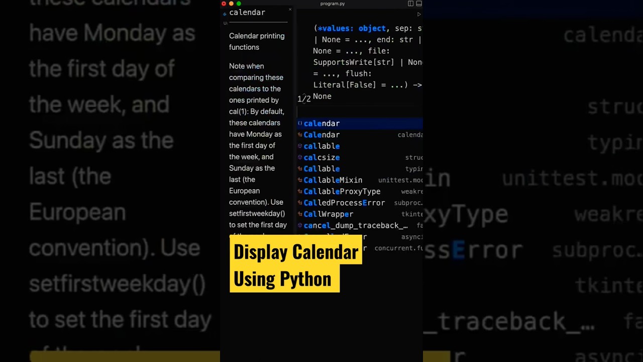 Display calendar using python 