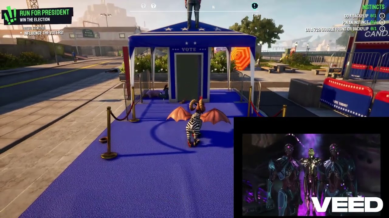 Goat simulator 3 wearing things as a hat with a picture in picture with injustice 2