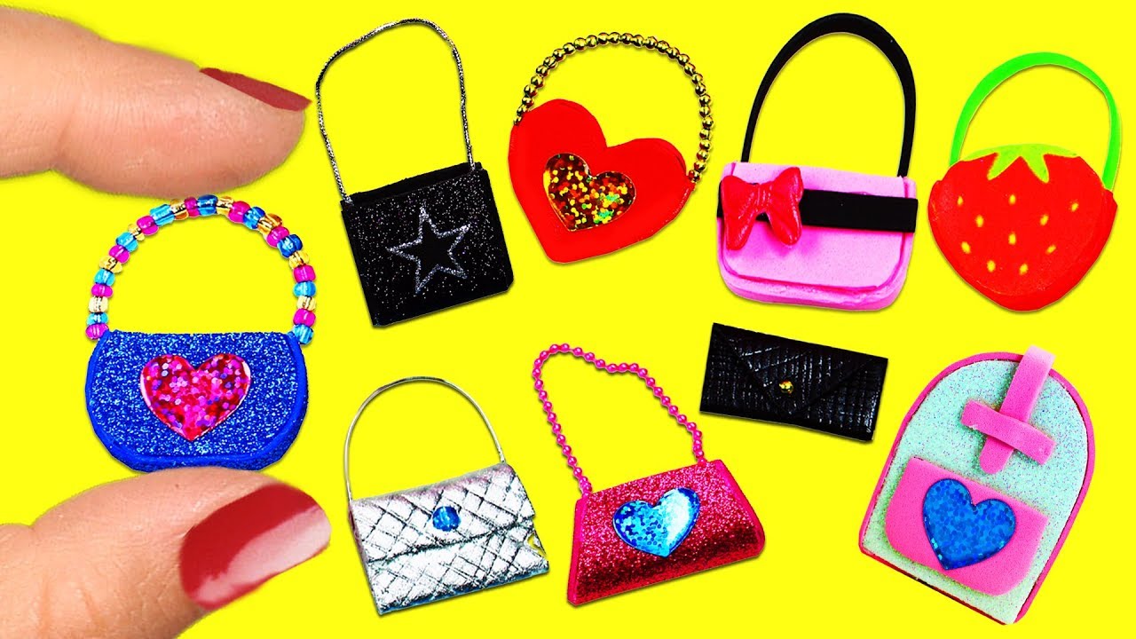 10 Diferentes Modelos de Carteras y Bolsos en Miniatura sin Coser  - 10 Manualidades para Muñecas #2
