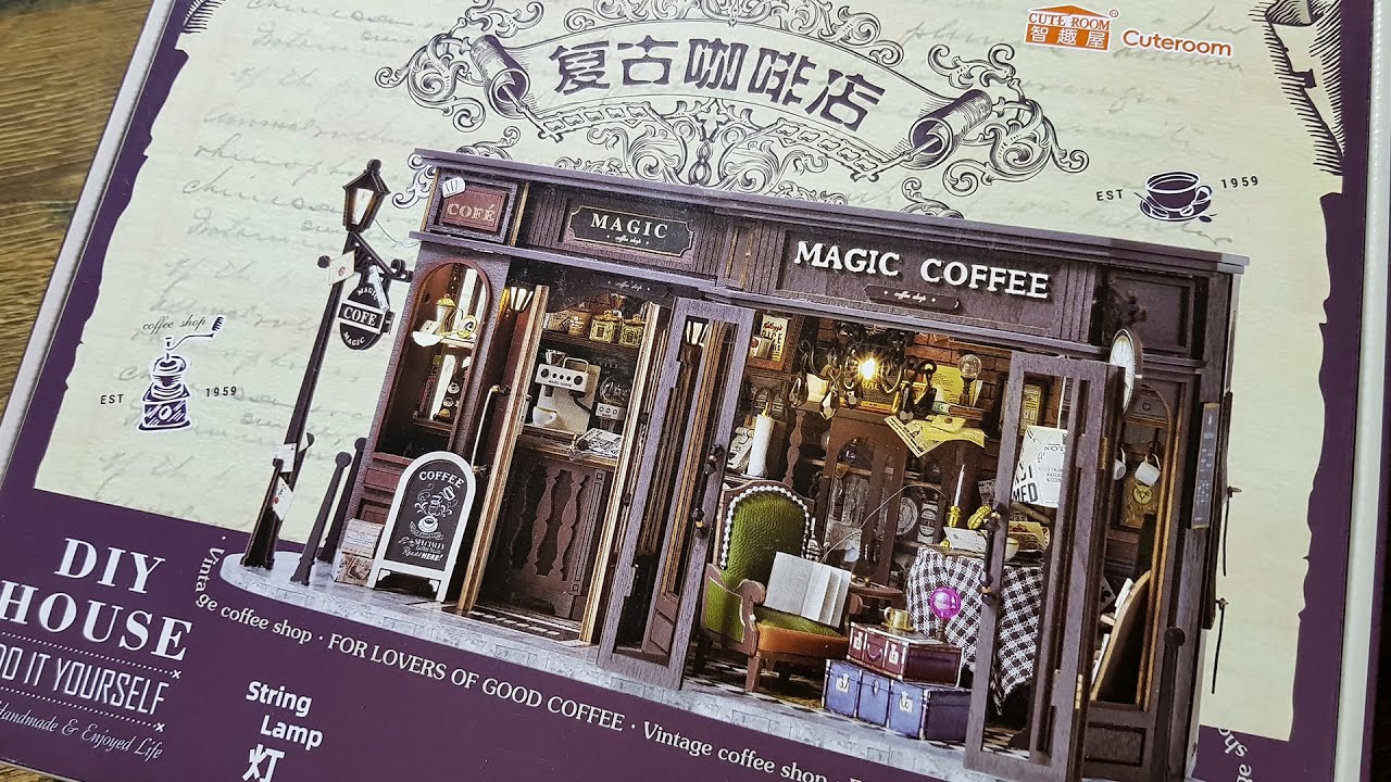 Box opening DIY miniature house vintage coffee shop