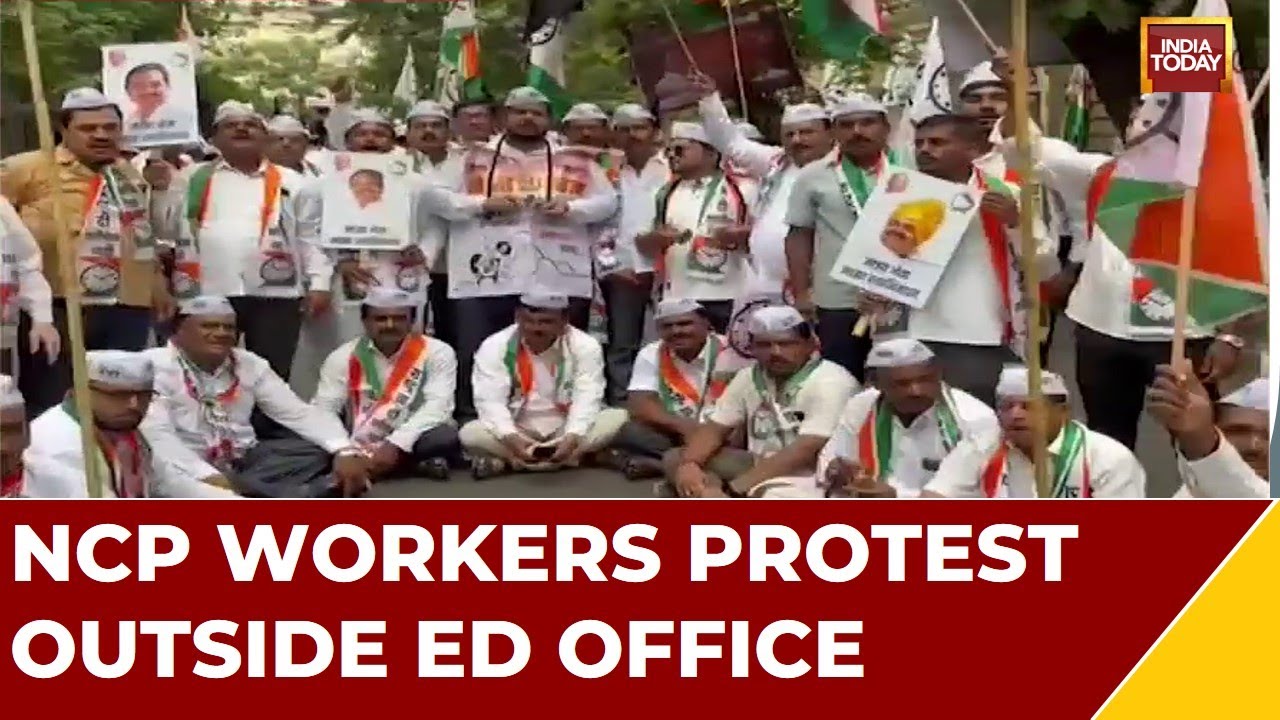 Ahead Of NCP Neta Patil's ED Grilling, NCP Workers Protest Outside ED Office