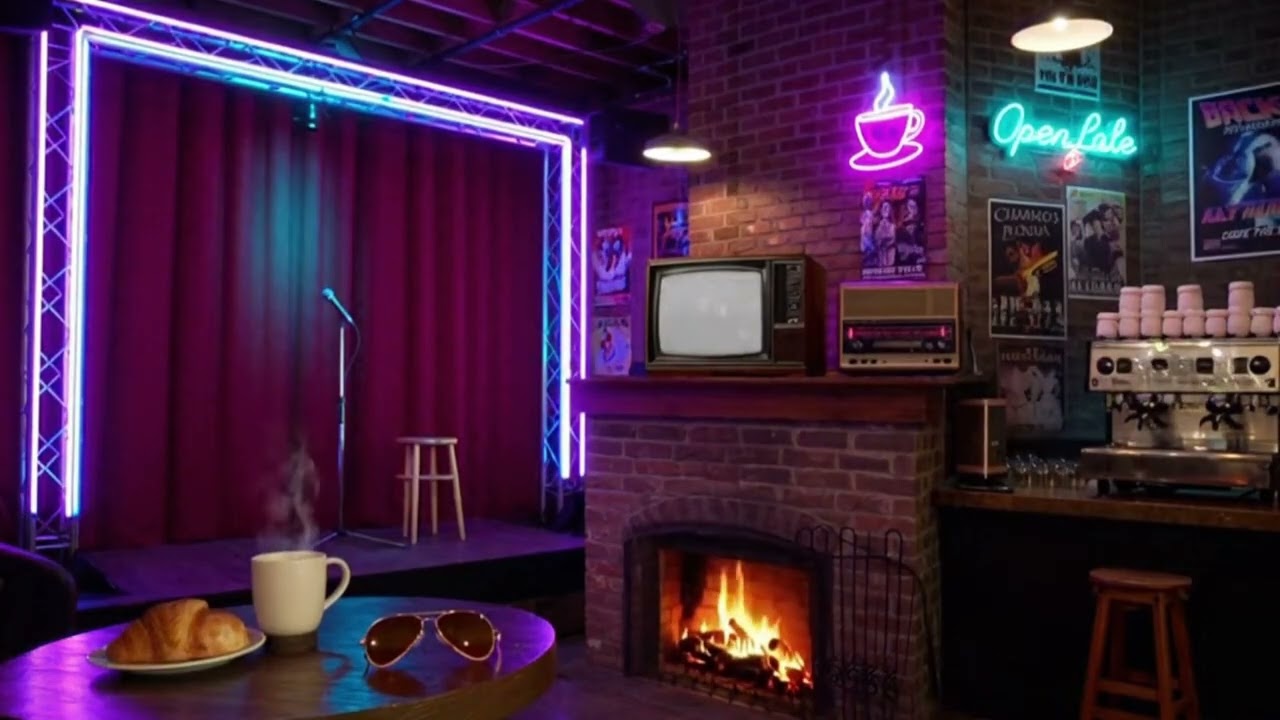 Chilling in a 1980's Cafe  Fireplace and Stage - Synth - Study, Relax, Sleep