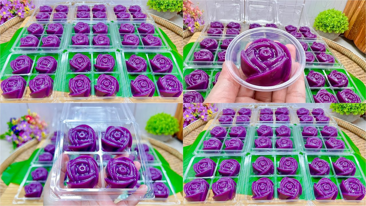 ขนมมันม่วงดอกไม้ เหนียวนุ่มหนึบหนับ หอมหวานมันอร่อยมาก สีสวย