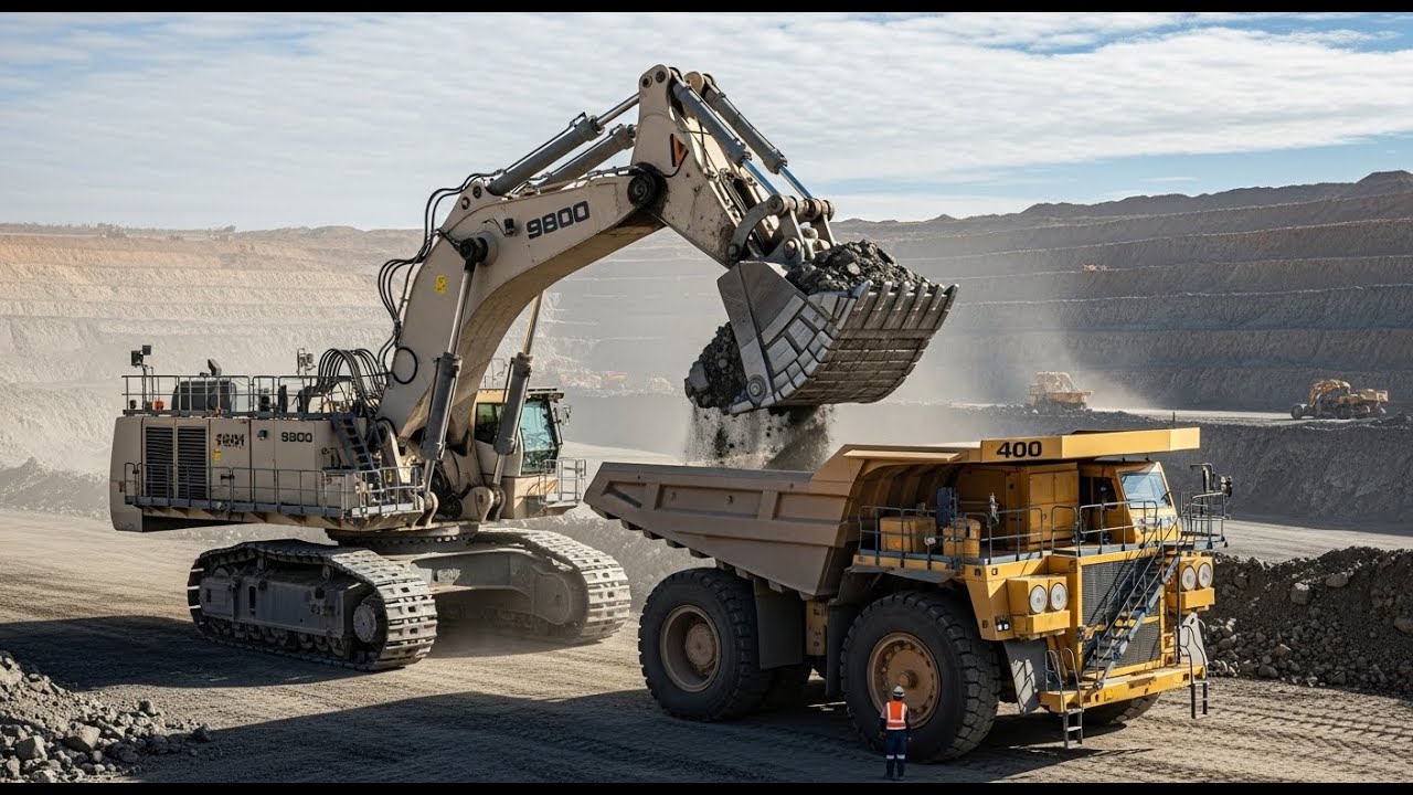 Liebherr 9800 Mining Excavator Loading 400 Ton Truck 8K Video CTA