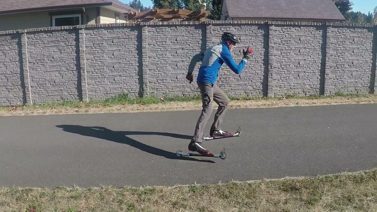 Use the athletic stance to improve your skate roller skiing