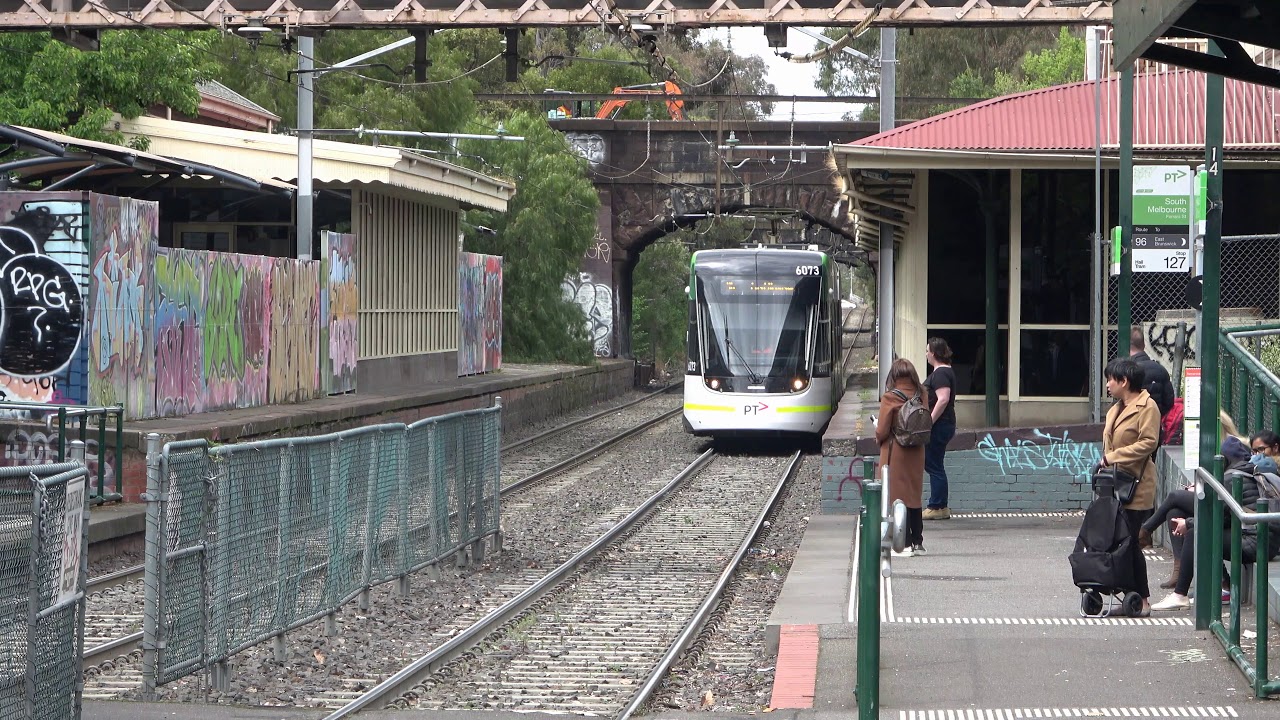 4K Yarra Trams at South Melbourne Station - St Kilda Railway Line