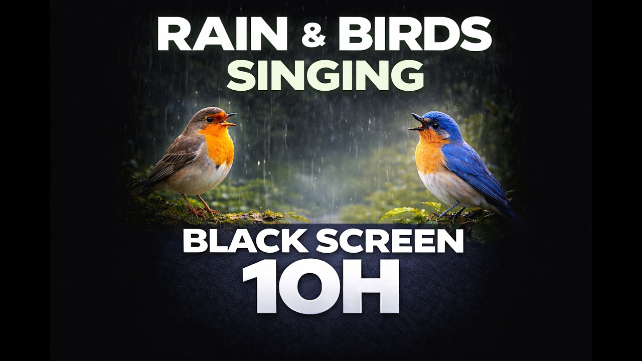 Rain and Birds Singing Black Screen 10 Hours 🌧️ Relaxing Nature Sounds for Sleep