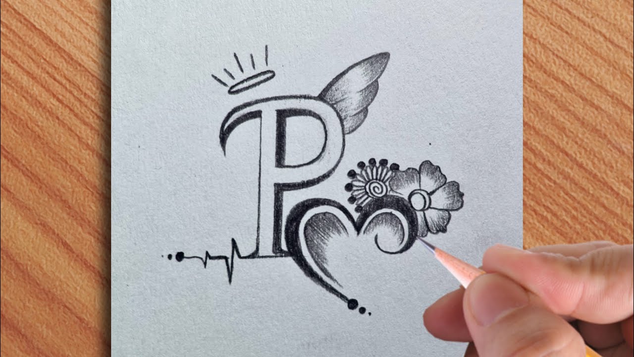 Simple P ❤️letter tattoo drawing with pencil || amazing idea of P letter drawing