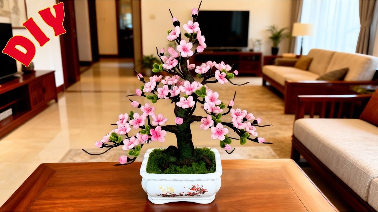 Cách làm Cây Hoa Đào bằng Kẽm Nhung trang trí tết - Hướng dẫn chi tiết #hoadaokemnhung #hoakemnhung
