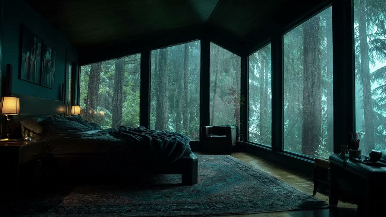 Soft Forest Rain for Baby Sleep - Gentle White Noise from a Bedroom in the Deep Jungle 4K