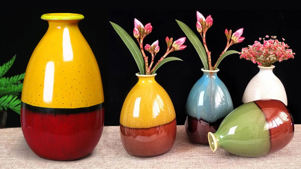 Look Like Ceramic Flower Vase Making at Home || Newspaper flower vase - Gypsum flower vase