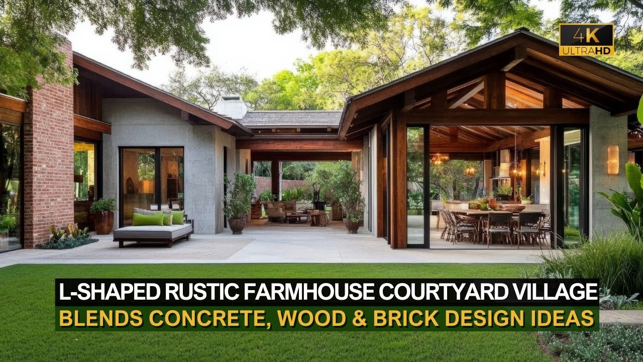 This L-Shaped Rustic Farmhouse Courtyard Village Design Blends Concrete, Wood & Brick
