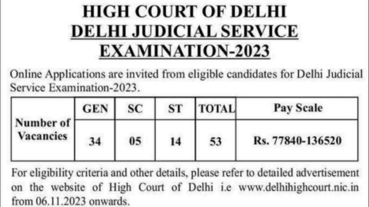 DJS Vacancy 2023 Out | Delhi Judicial Services |Delhi Judicial Service Examination 2023 Apply Online
