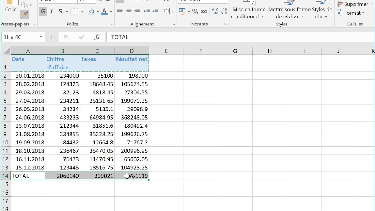 La mise en forme des données avec Excel 2016