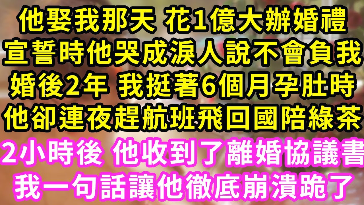 他娶我那天 花1億大辦婚禮,宣誓時他哭成淚人說不會負我,婚後2年 我挺著6個月孕肚時,他卻連夜趕航班飛回國陪綠茶,2小時後 他收到了離婚協議書,我一句話讓他徹底崩潰跪了#甜寵#灰姑娘#霸道總裁#愛情