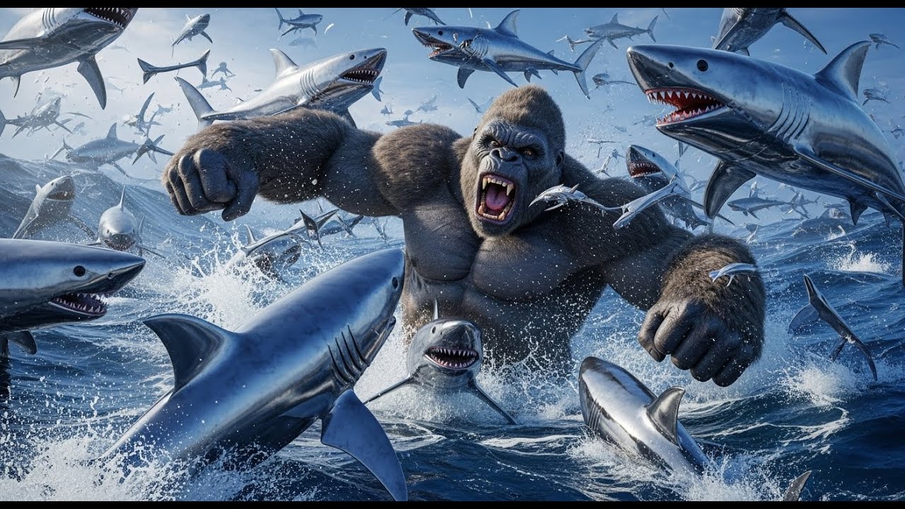 King Kong's Toughest Battle: Metal-Eating Sharks Swarm!