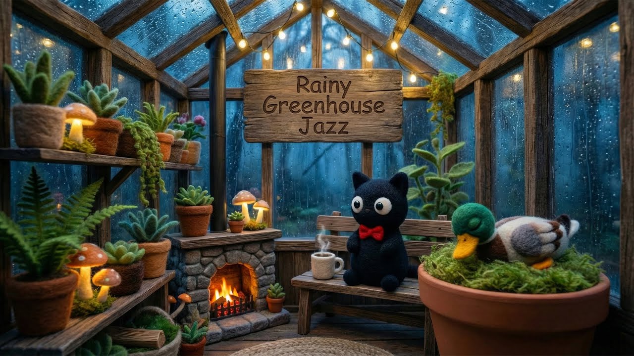Rainy Greenhouse Jazz 🌿 Rain on Glass & Cozy Lofi Beats for Study