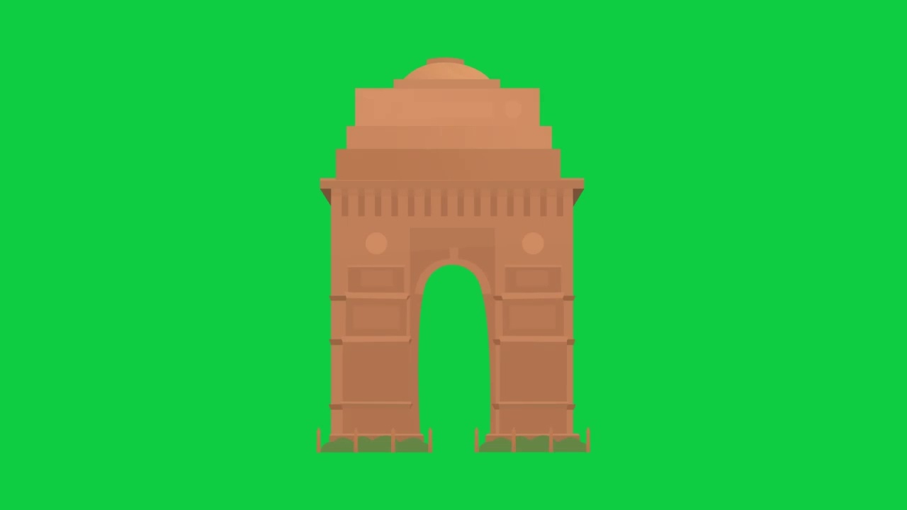 Vector Illustration of India Gate New Delhi | Green Screen Animation