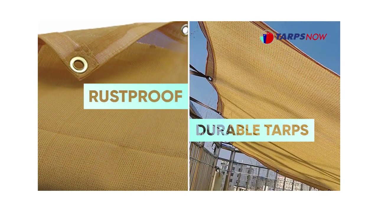 Tarps Now 75% Shade Tan Mesh Tarp with Brass Grommet- Multipurpose Protective Cover Tarpaulin-