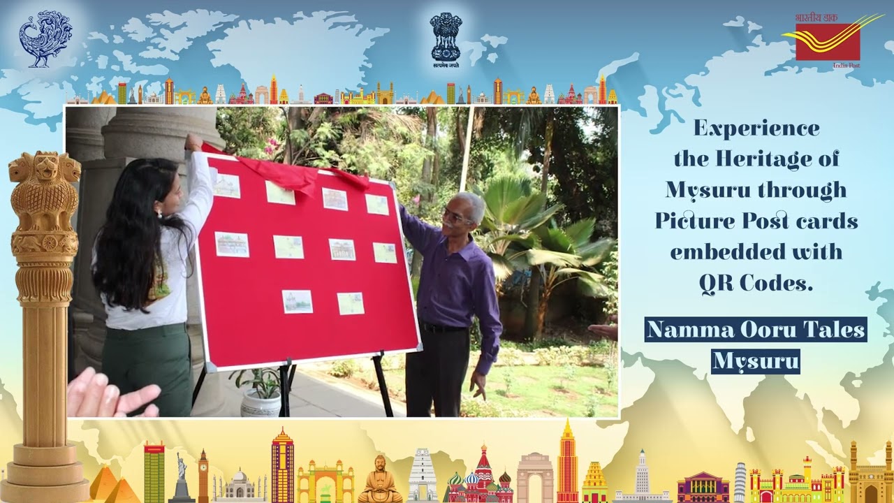 Exclusive Picture Post Cards featuring "Namma Ooru Tales – Mysuru" with QR codes.