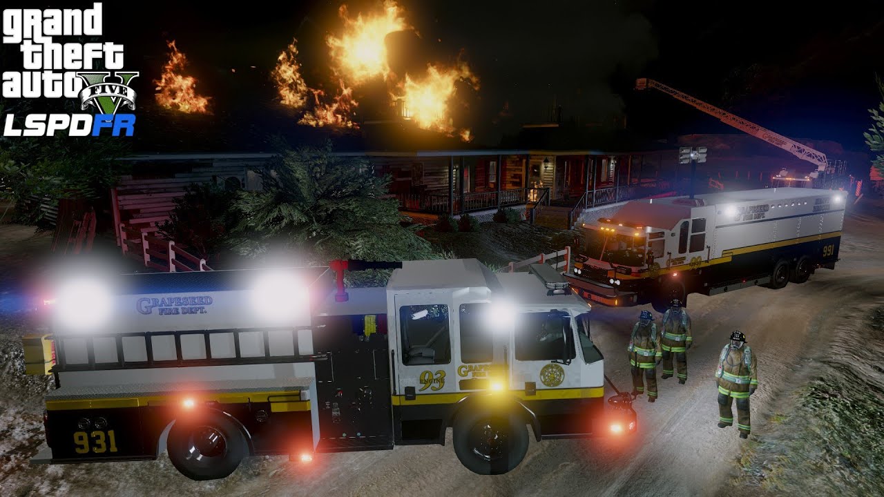 Мод GTA 5 «Пожарный»: ОГРОМНЫЙ пожар в доме с людьми, запертыми внутри (пожарные сигналы LSPDFR)