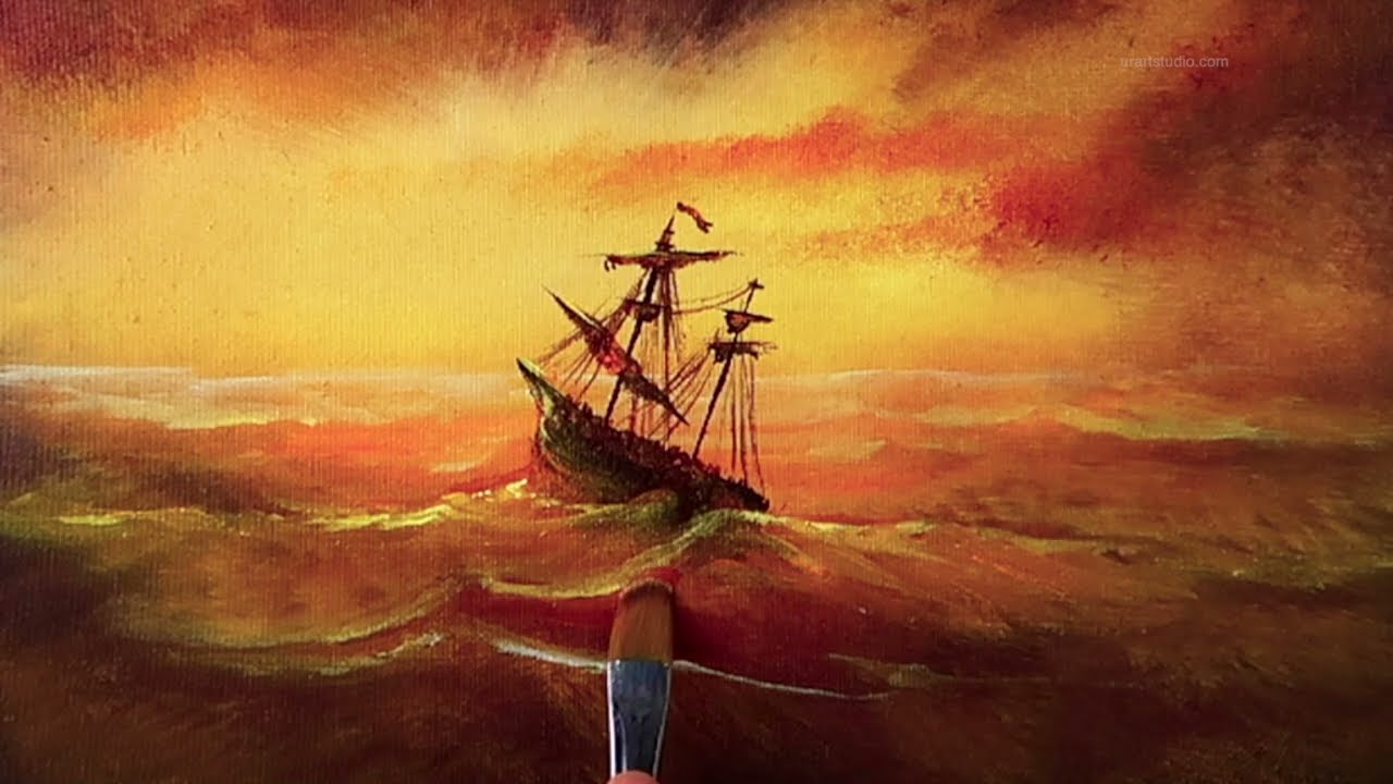 How to Paint Ship sailing Rough Ocean Waves | Acrylic painting techniques | Easy for beginners