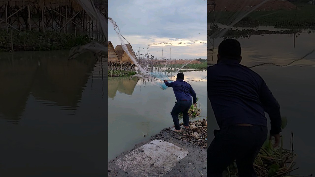 Wow amazing throw cast net fishing traditional technique