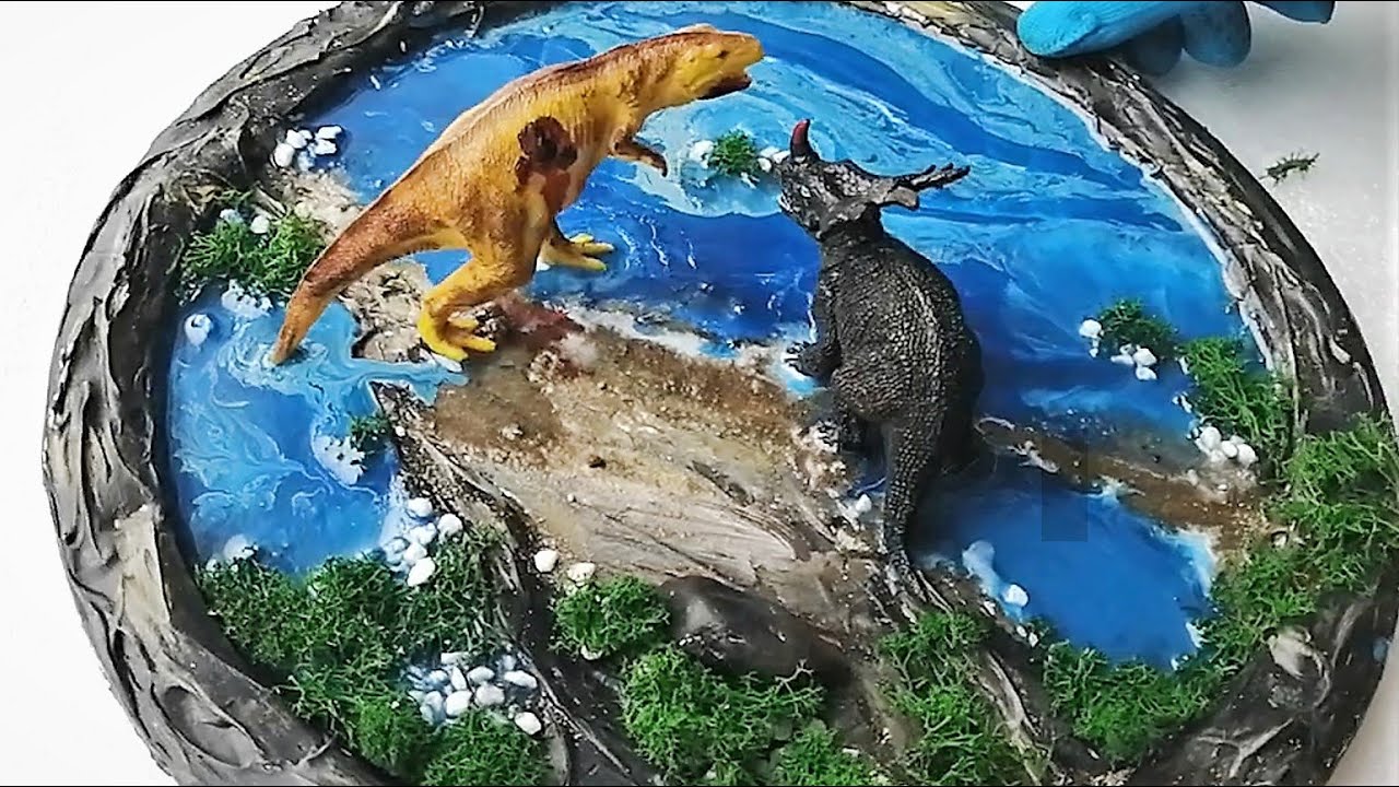 Triceratops vs Allosaurus: DIY Realistic Dinosaur Diorama with Epoxy Resin Water Effect