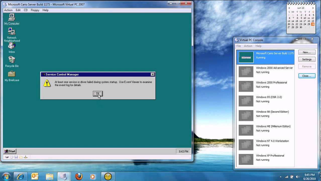 Microsoft Cairo Server (Windows NT 4.0 Beta) Build 1175 in Virtual PC 2007
